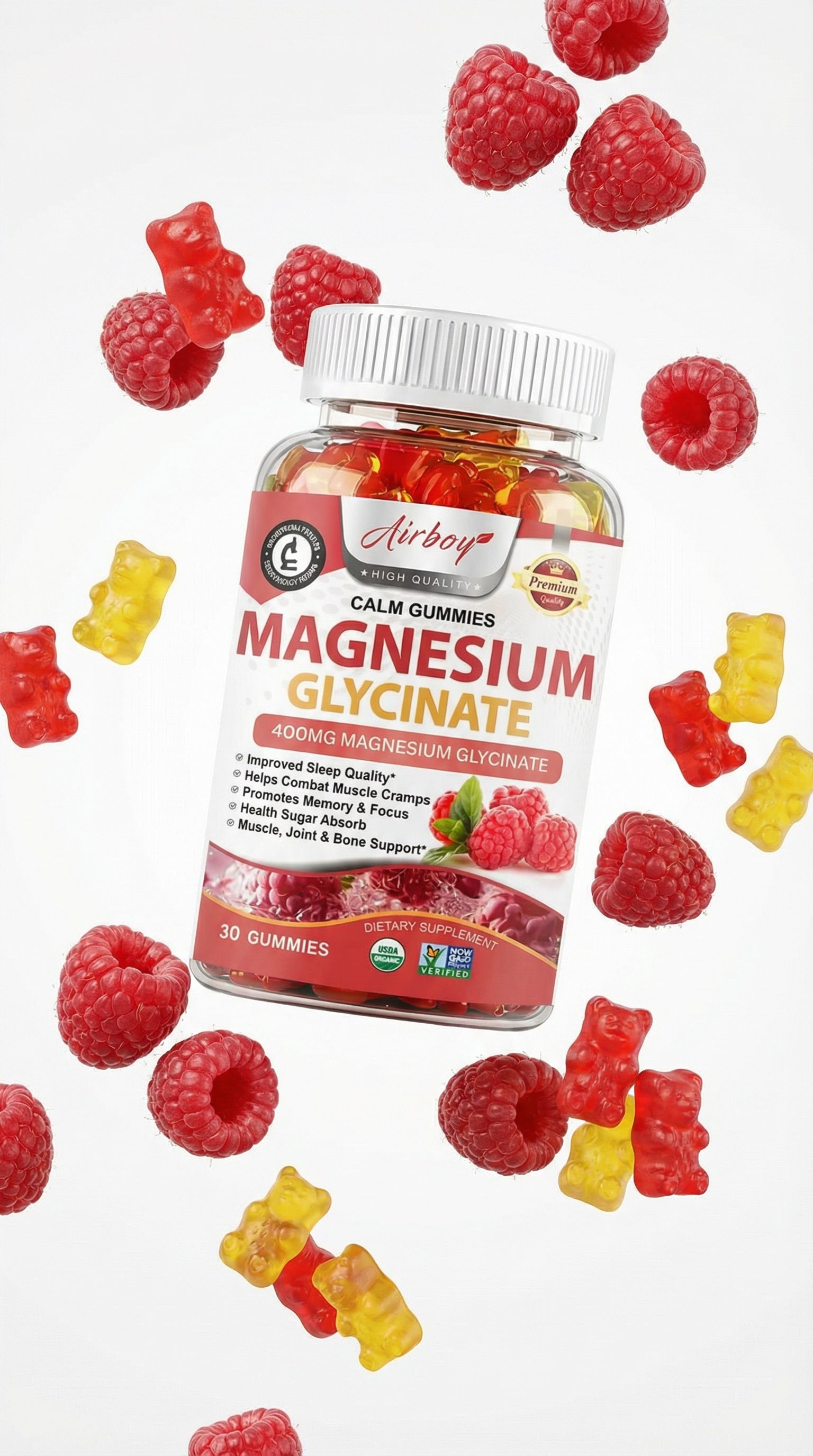 Magnesium Glycinate Gummies - Brain Health, Strengthen Muscles and Bones, Improve Sleep, Relax Nerves