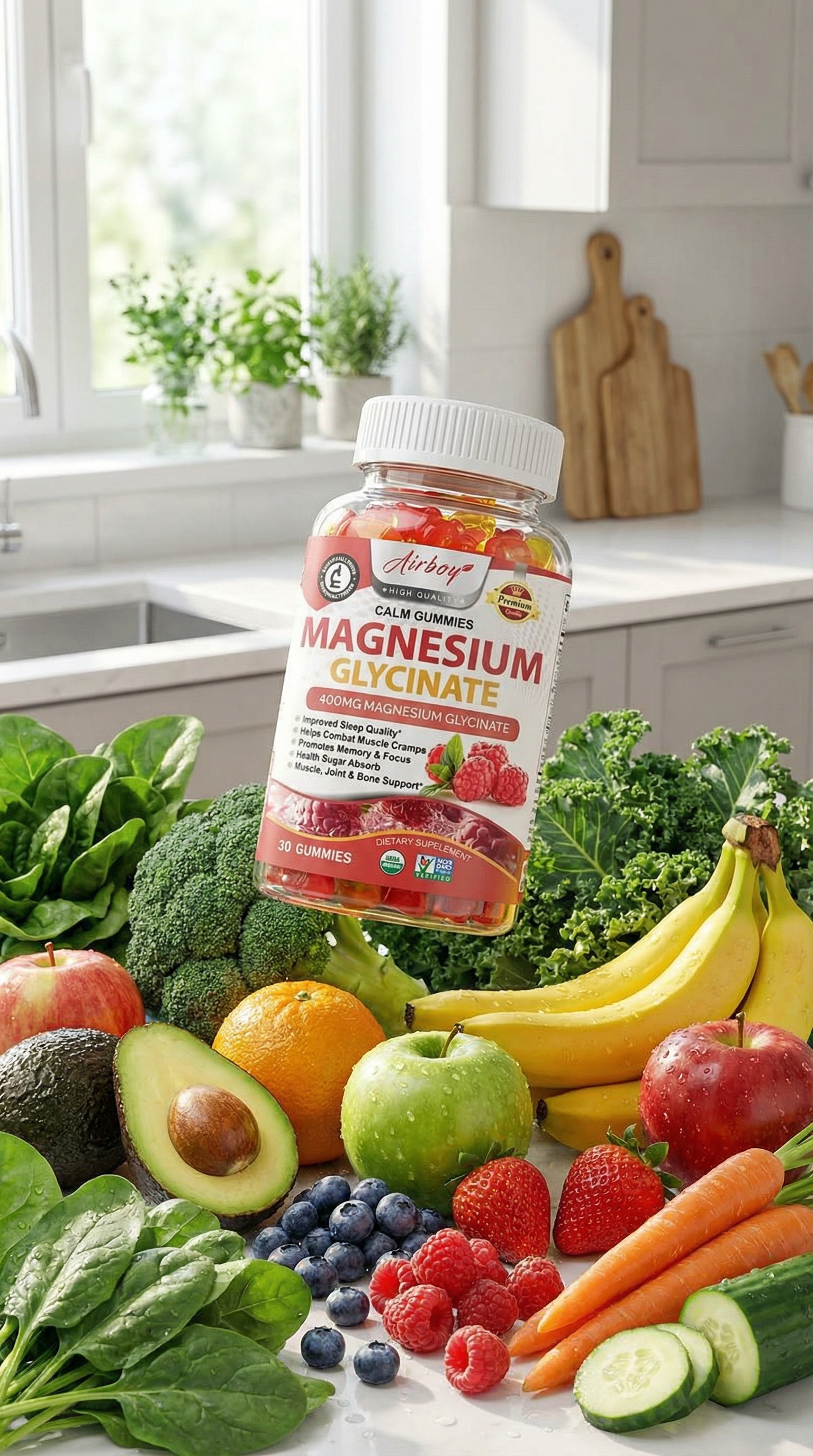Magnesium Glycinate Gummies - Brain Health, Strengthen Muscles and Bones, Improve Sleep, Relax Nerves